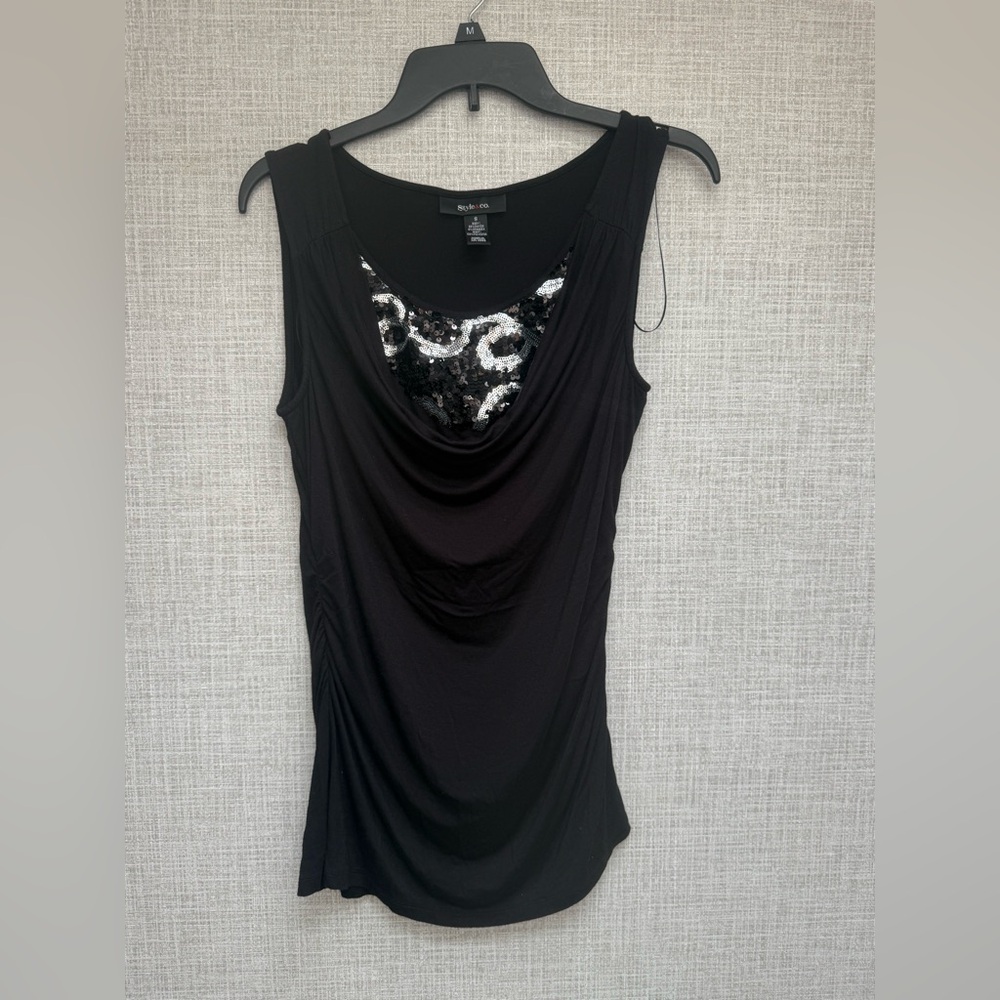 Style & Co Black Embellished Cowl Neck Sleeveless Top Women’s S - Picture 4 of 7